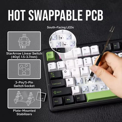 Tastiera meccanica gaming AULA F99PRO 99 tasti, tri-mode wireless, hot-swappable, struttura gasket, tastiera personalizzabile con manopola multimediale