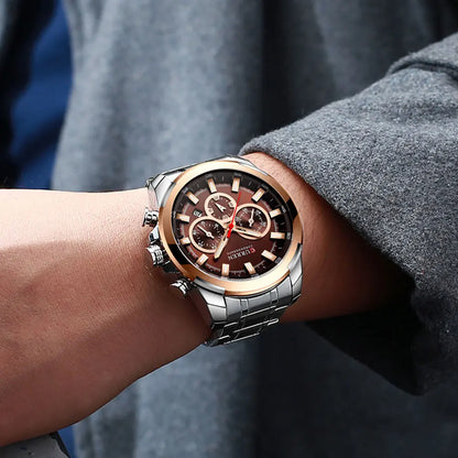 Montre chronographe pour homme CURREN, grand cadran de 48 mm, bracelet en acier inoxydable, trois sous-cadrans, montre-bracelet de sport à quartz, style luxueux
