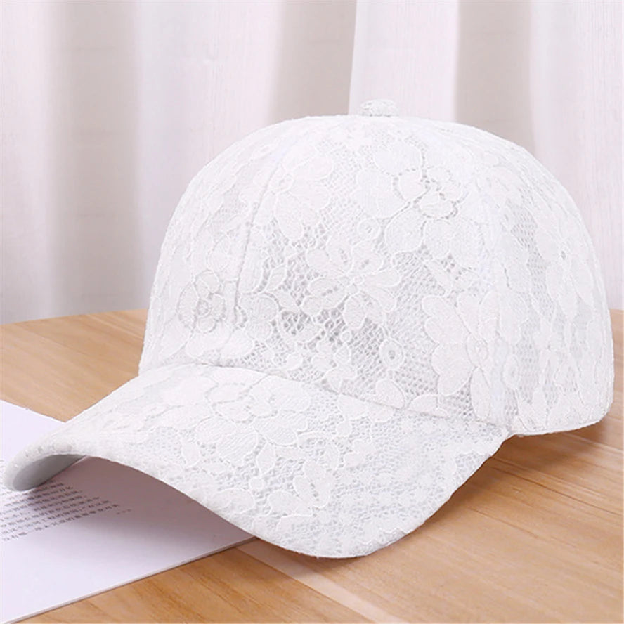 Czapki baseballowe dla kobiet na wiosnę i lato w stylu księżniczki, z koronką, haftem i siateczką w kwiaty, przewiewne czapki damskie typu snapback dla młodych dziewcząt BQ091