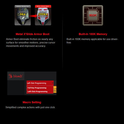 A4Tech Bloody A60 Gaming Mouse,RGB Mouse,Drag Click , 6200 CPI, 8 Macro Keys, X'Glide Metal Boot, 1000 Hz Adjustable