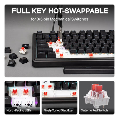 Tastiera meccanica EPOMAKER x AULA F75 solo cablata 75% layout ANSI US con gasket, hot-swap e manopola per Mac/WIN/Android