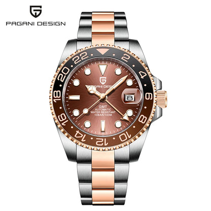 PAGANI DESIGN 40MM GMT Herrenuhr, luxuriöse mechanische Automatikuhr mit Saphirglas AR, Keramiklünette, 100M wasserdicht, Geschenk-Uhr