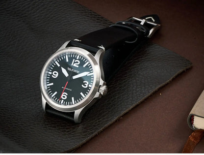 Milifortic Military Watch 39mm NH38 Automatic Mechanical Movement Retro Sapphire Crystal BGW9 Lume Leather Strap 10Bar Watch for Men