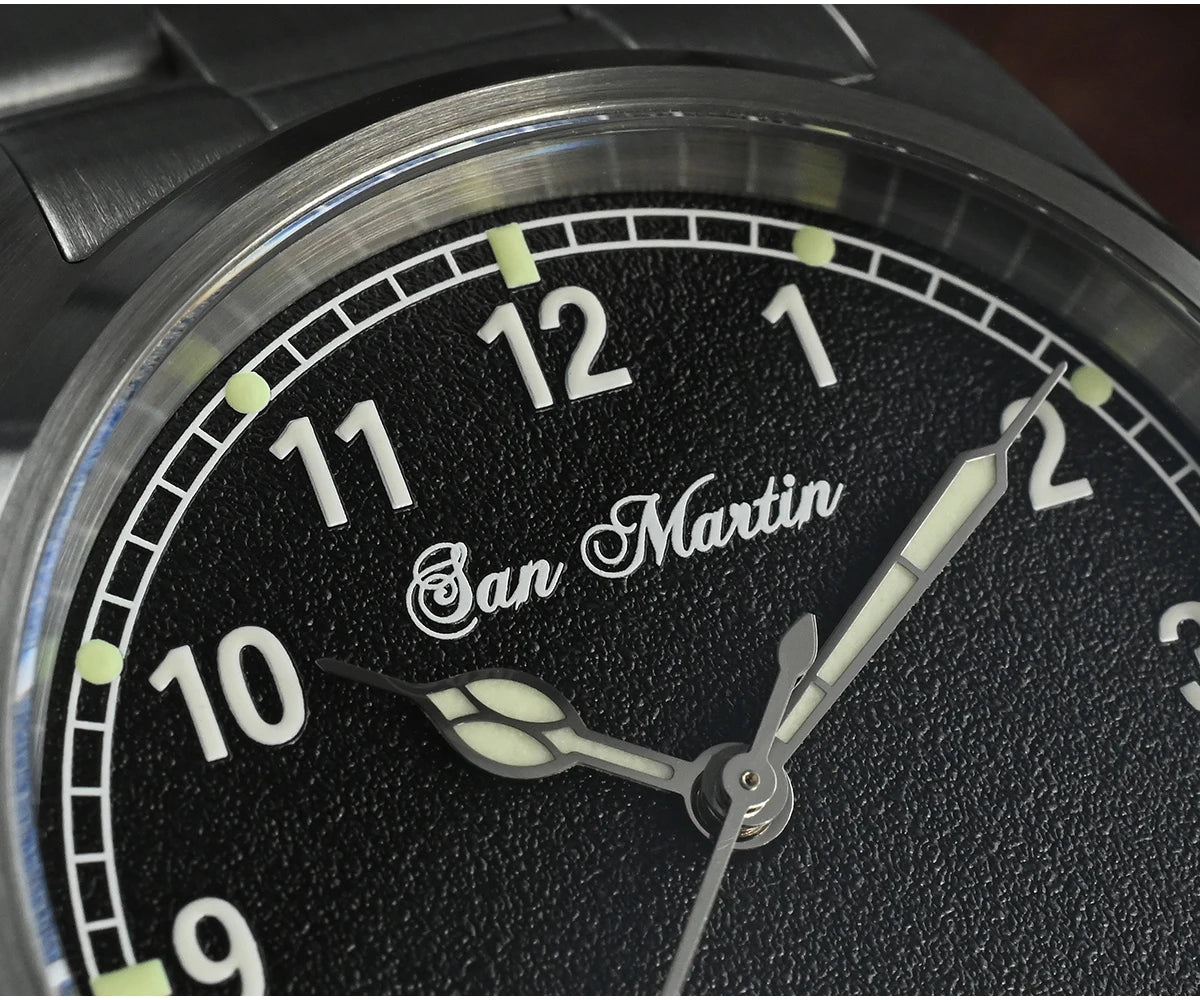 San Martin 37mm Ronda 715 Quartz Watch Men Simple Fashion 10Bar Waterproof Pilot Wristwatch BGW-9 Blue C3 Green Luminous SN0034A