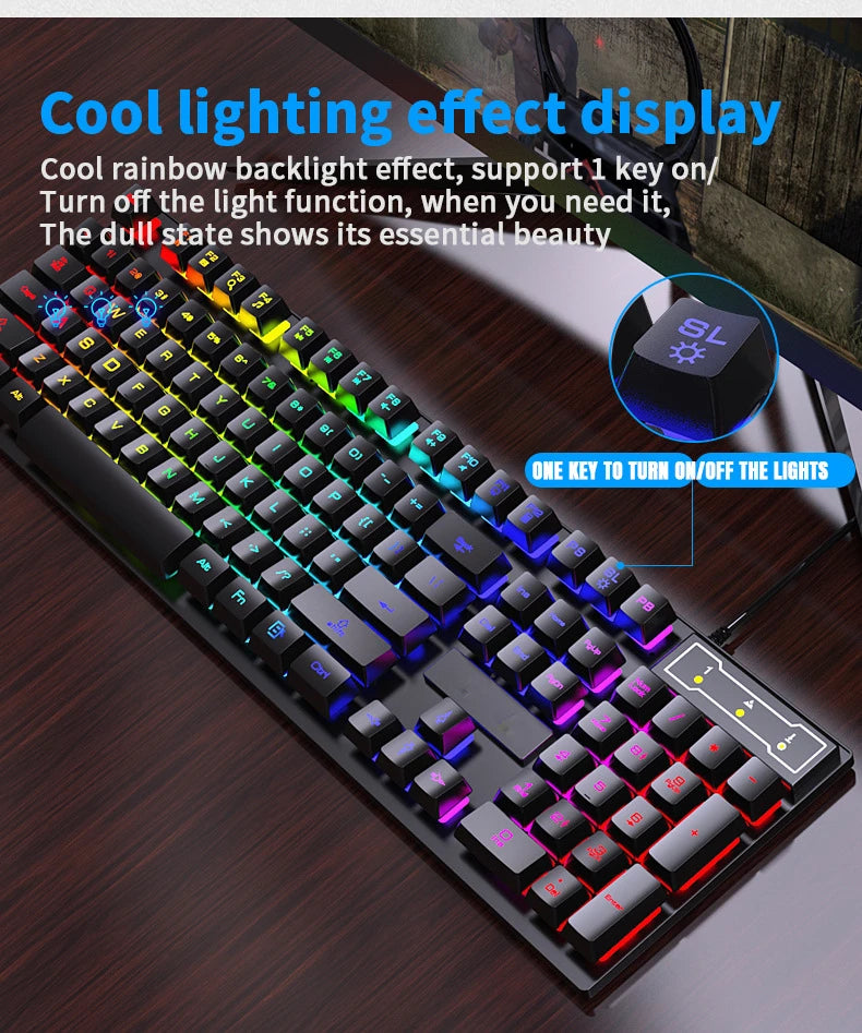 Set tastiera e mouse cablati da gaming ergonomici con tastiera 104 tasti, retroilluminazione RGB con effetto respiro, per computer, laptop, gamer e ufficio