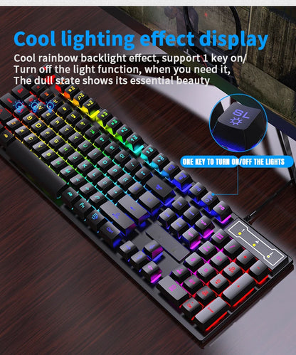 Set tastiera e mouse cablati da gaming ergonomici con tastiera 104 tasti, retroilluminazione RGB con effetto respiro, per computer, laptop, gamer e ufficio