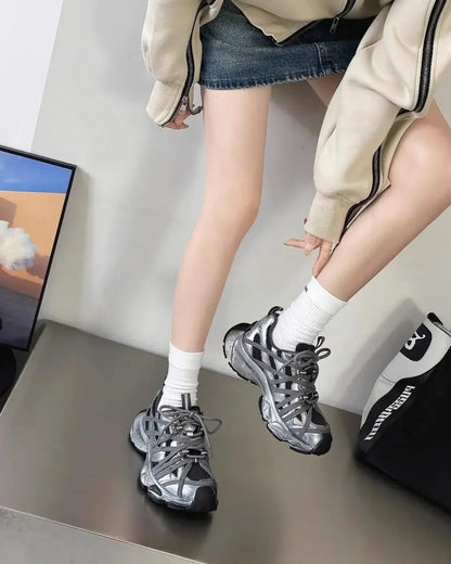 Spring Summer New Style Men Women Dad Shoes Thick Bottom Net Surface Sports Shoes Trendy Versatile Breathable Tie Shoes