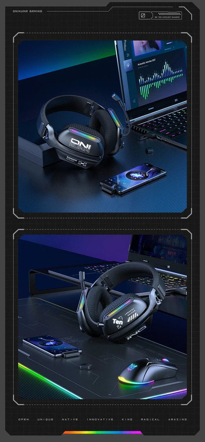 ONIKUMA GT808 Wireless Gaming Headset 2.4G/Bluetooth/Wired 3-Mode Over-Ear Gaming Headphones with Noise-Cancelling Mic for PC PS4 PS5