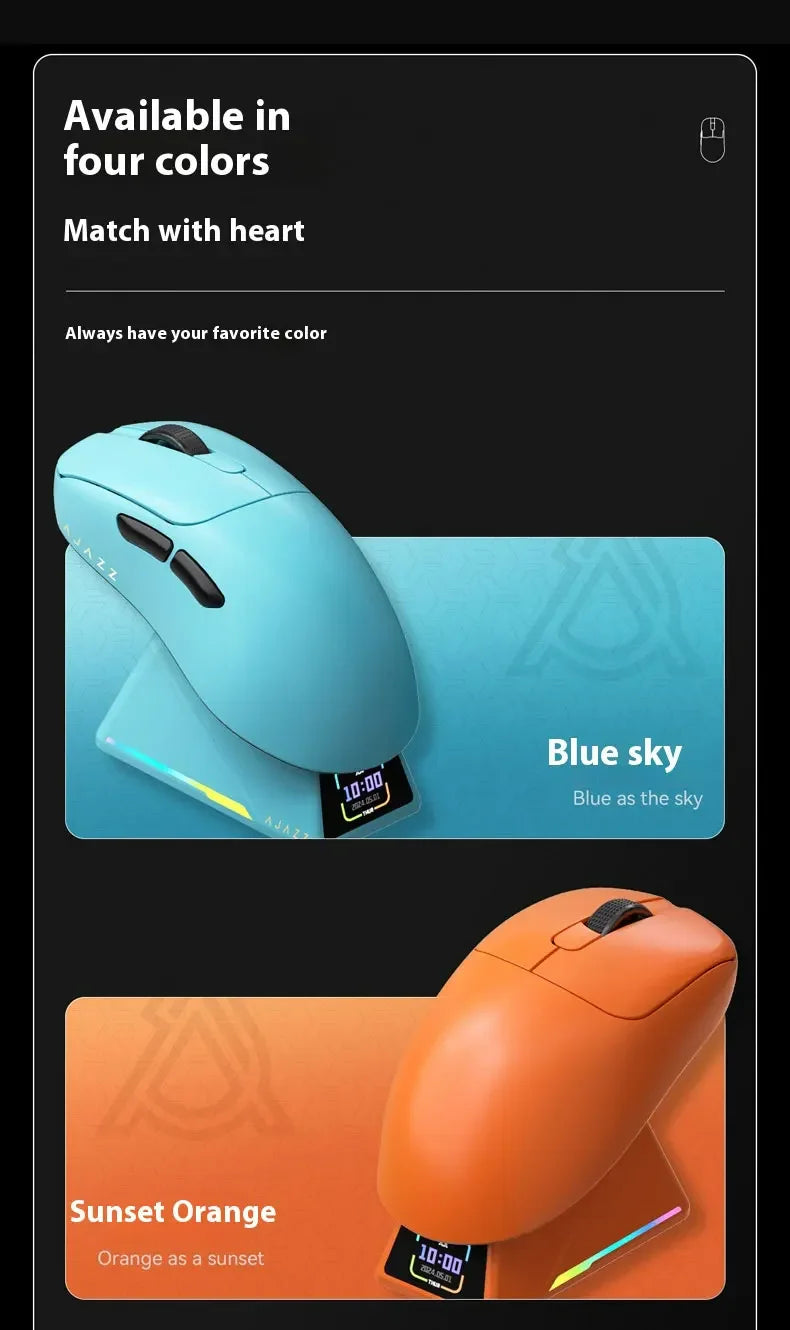 Ασύρματο Gaming Ποντίκι Ajazz AJ179 APEX με Βάση Έγχρωμης Οθόνης, Bluetooth, PAW3395, Μπαταρία 400mAh, Ρυθμός Ανανέωσης 8000Hz