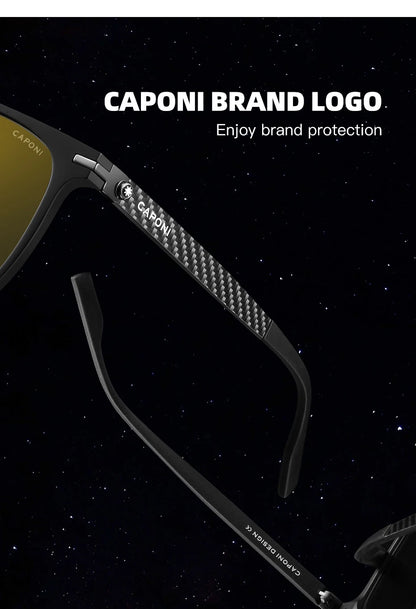 CAPONI Night Vision herresolbriller – originale designerbriller i kulfiber, gule solbriller, fotokromatiske briller BSYS24716