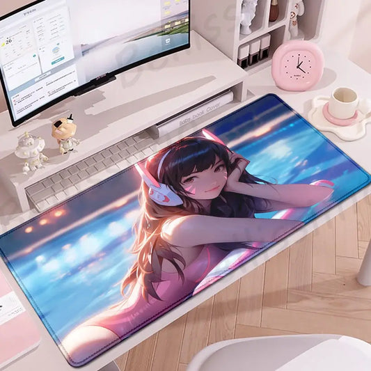 Accesorii gaming O-Overwatch D-D.va mouse pad mare, covoraș pentru tastatură și mouse, deskmat pentru birou PC, XXL extins, covorașe gamer pentru mouse