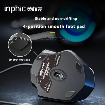 Inphic W1 Wired Gaming Mouse USB Esports Mouse with Adjustable DPI, Programmable Macro Buttons, Silent Click Office & Gaming Mouse