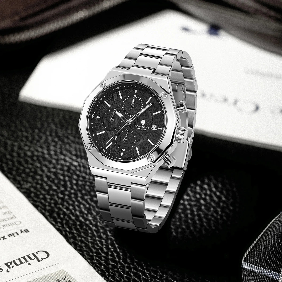 SAPPHERO Rose Gold Men Watch Fashion Luxury Clock Stainless Steel Watch 50m Water Resistance Watch For Men New Year Gifts