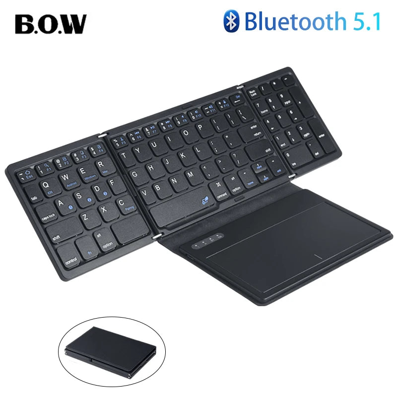 BOW Foldable Bluetooth Keyboard with Touchpad Pocket Folding Keyboard for Laptop Phone Tablet Wireless Rechargeable Keyboard