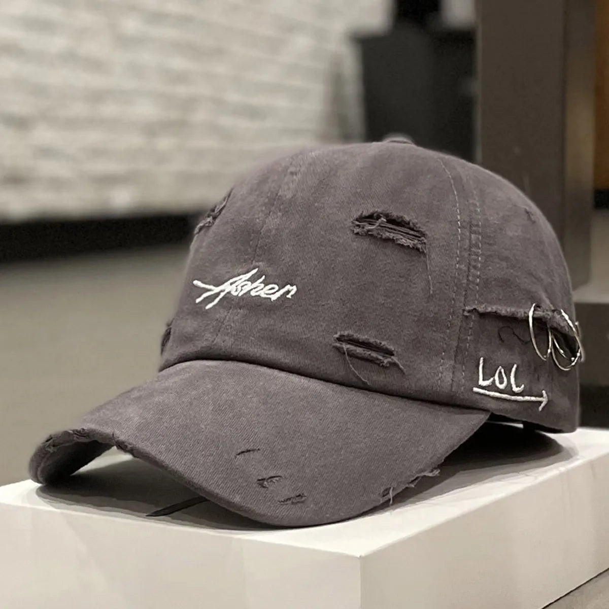 Gorra de béisbol unisex Asher con bordado, agujeros y aro de hierro, ajustable, para actividades al aire libre, primavera y otoño, informal, con protección solar