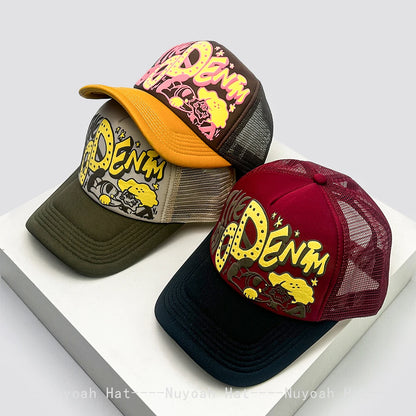 Casquettes de baseball unisexes originales imprimées en 3D avec lettres, casquettes de camionneur respirantes à motifs colorés et à visière pare-soleil, en maille polyvalente