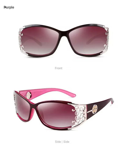 New wraparound diamond metal shiny polarizing driving sunglasses, vintage fashion, personalized trend, hollow-out lace