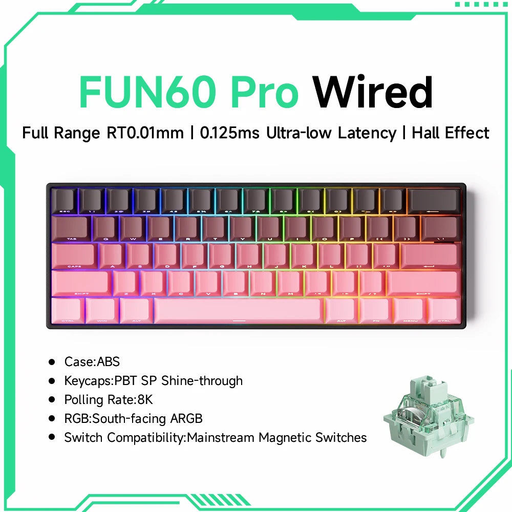 Teclado mecânico Akko MonsGeek FUN60 com interruptores magnéticos 60% Gaming Keyboards Rapid Trigger 0.01mm 8K ARGB HE/TMR personalizado