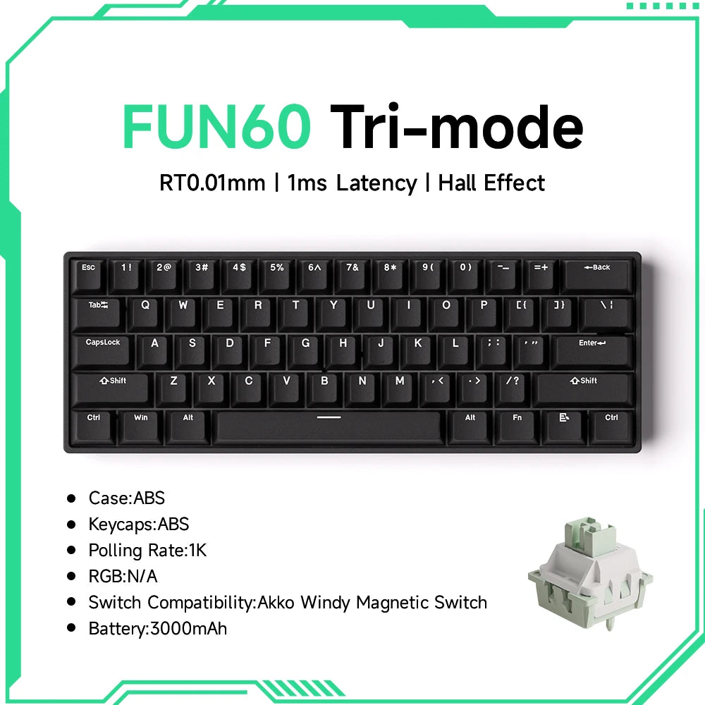 Teclado mecânico Akko MonsGeek FUN60 com interruptores magnéticos 60% Gaming Keyboards Rapid Trigger 0.01mm 8K ARGB HE/TMR personalizado