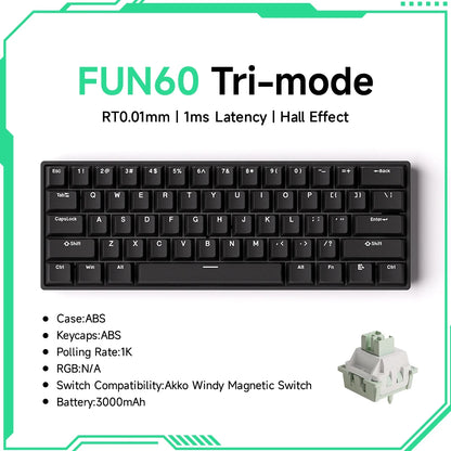 Teclado mecânico Akko MonsGeek FUN60 com interruptores magnéticos 60% Gaming Keyboards Rapid Trigger 0.01mm 8K ARGB HE/TMR personalizado