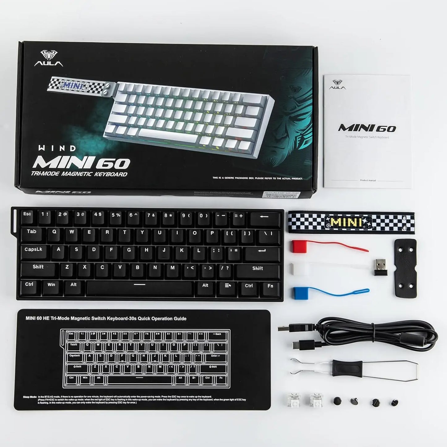 AULA Mini60 HE/Pro/Max Teclado Mecânico 60% com Switches Magnéticos RGB Tri Mode Sem Fios 8000Hz 0.01mmRT para PC Gamer Presentes