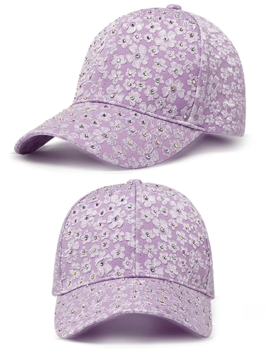 CNTANG Sommer-baseballkasket til kvinder med rhinestones og blomsterbroderi, snapback-kasket til kvinder, designer-solhat, hiphop-kasketter i Y2K-stil