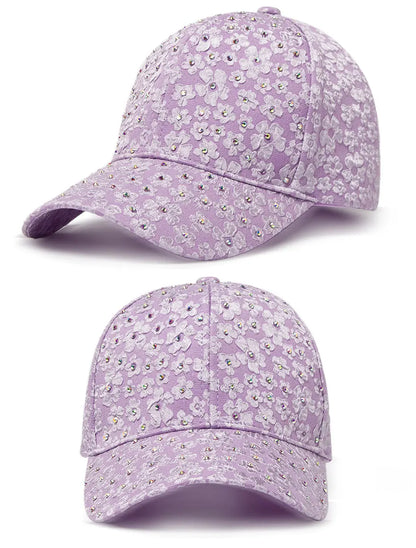 CNTANG Sommer-baseballkasket til kvinder med rhinestones og blomsterbroderi, snapback-kasket til kvinder, designer-solhat, hiphop-kasketter i Y2K-stil