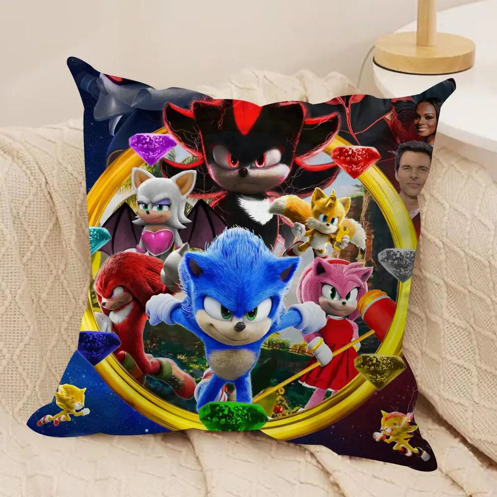 S-Sonic Anime Cool Cushion Cover Silky Short Plush Invisible Zipper Dustproof Sofa Pillow Case For Home Decor