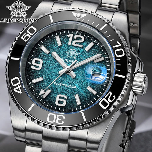 ADDIESDIVE 48mm Diver Watch Fashion Gradient Color Rotatable Bezel Quartz Watches Luminous 200m Waterproof Stainless Men's Watch