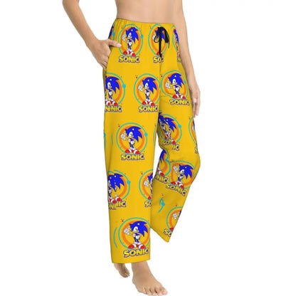 Custom Printed Womens Soniced Pajama Pants Hedgehog Game Sleepwear Sleep Lounge Bottoms with Pockets