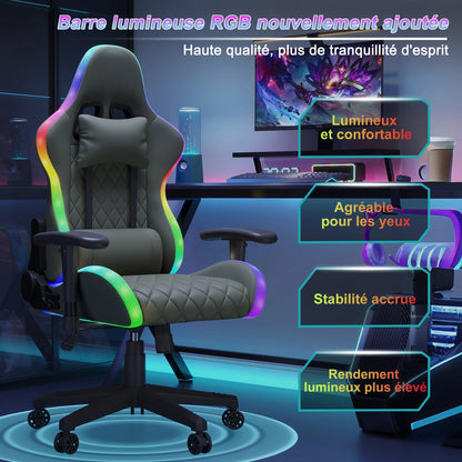 Ergonomic Office Chair with Lumbar Massage, LED RGB Ambient Lighting, and Reclining Backrest, for Home Offices