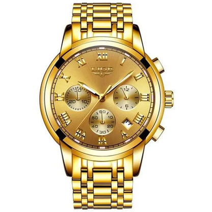 Relógio para homem LIGE – Cronógrafo de luxo, estilo desportivo descontraído, estanque, totalmente em aço, movimento de quartzo