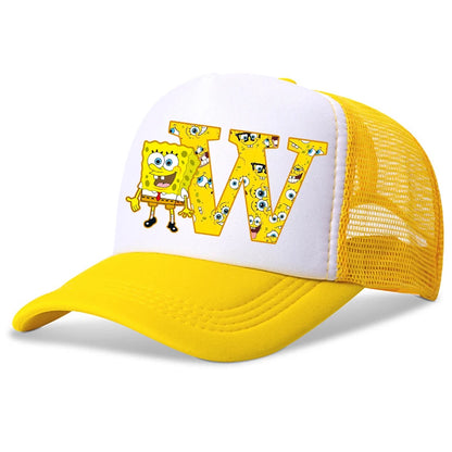 Spongebob-baseballkasketter til børn – kawaii-tegneserie med bogstaver – afslappet solhat til børn – justerbar kasket med skygge – fødselsdagsgaver