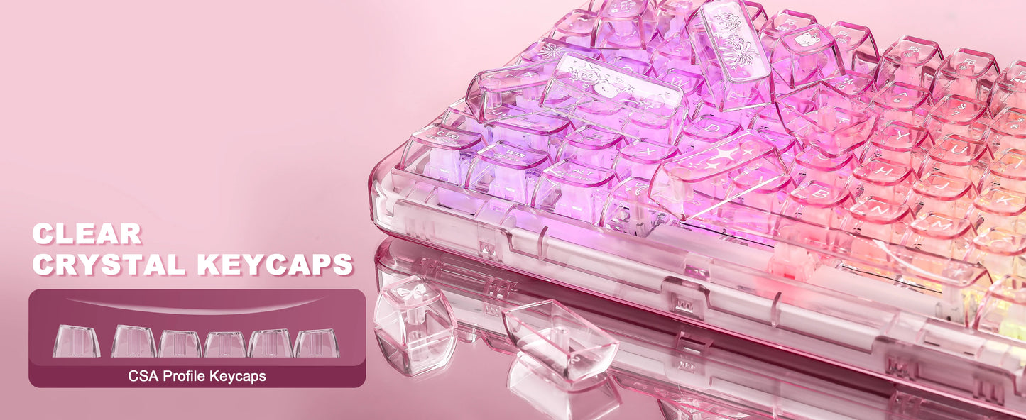 YUNZII X98 Pink QMK/VIA Wireless Transparent RGB Keyboard, Hot-Swap Gasket Mechanical Gaming Keyboard, Pre-lubed Knob Keyboard