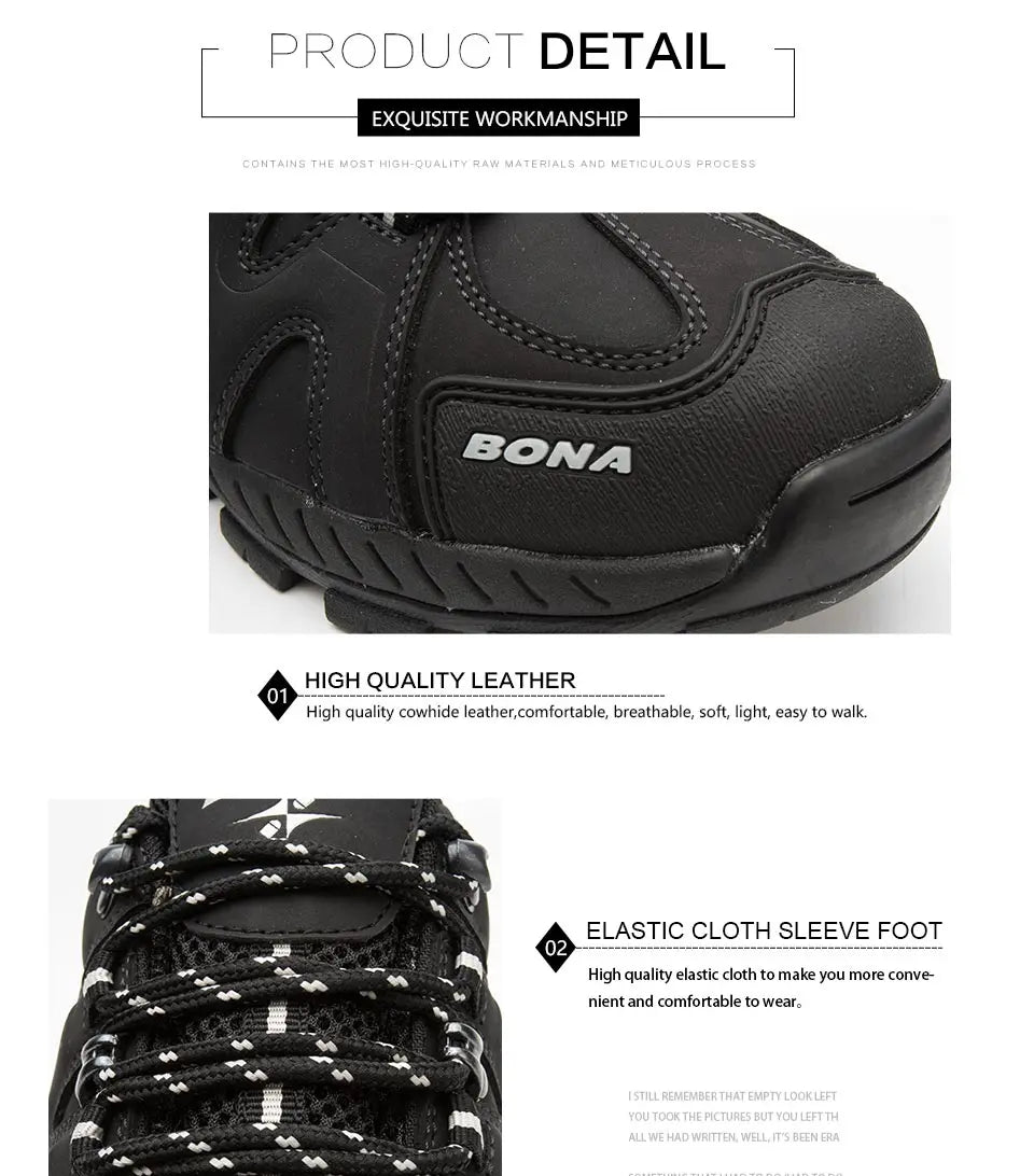 BONA New Arrival Classic Style Men Hiking Shoes Lace Up Men Sport Shoes Outdoor Jogging Trekking Sneakers