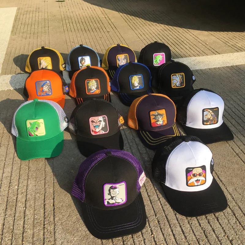 Dragon Ball DRAGONBALL síťovaná čepice, kreslená síťovaná čepice, pánská a dámská baseballová čepice, módní čepice s nášivkou, trucker čepice