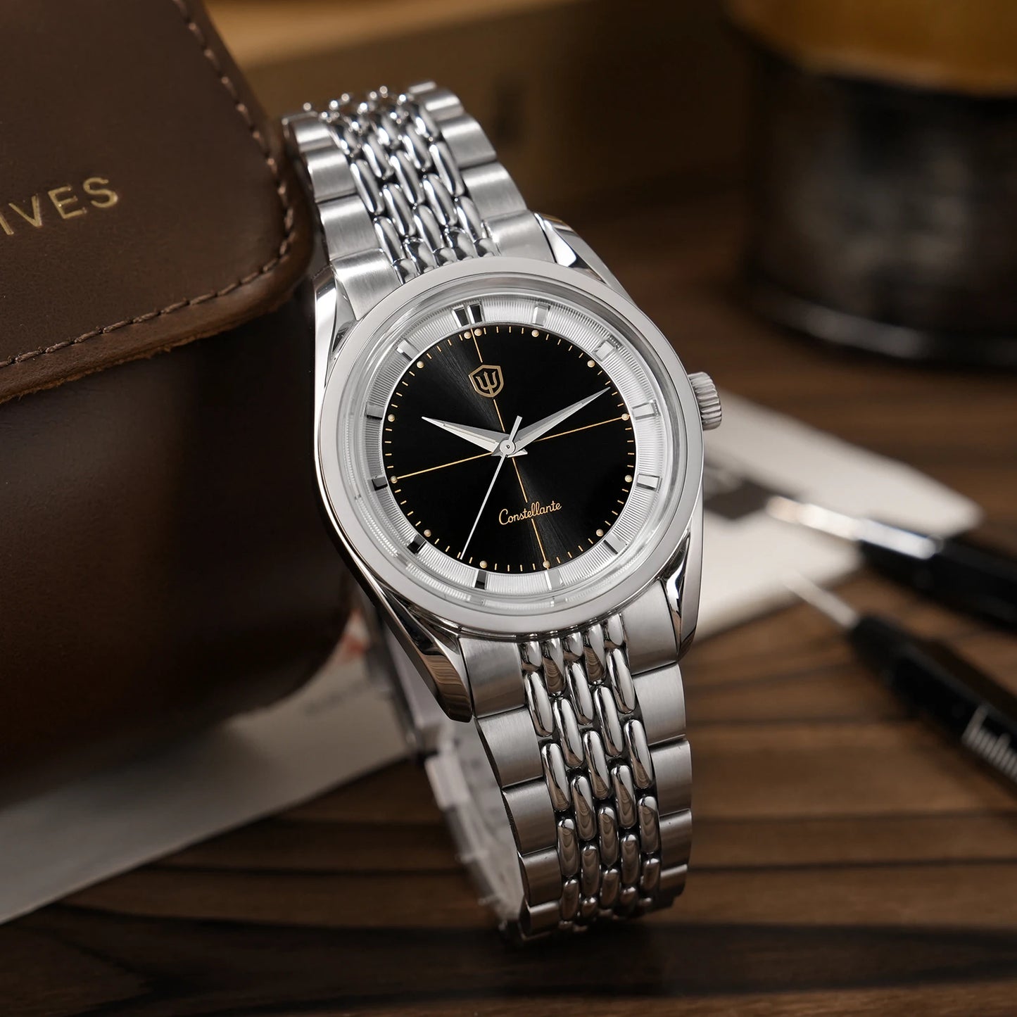 Watchdives WD1954 Classic Black Quartz Watch 36Mm Sandstone Dial VH31 Watch Luminous Waterproof Brushing 316L Steel Luxury Watch