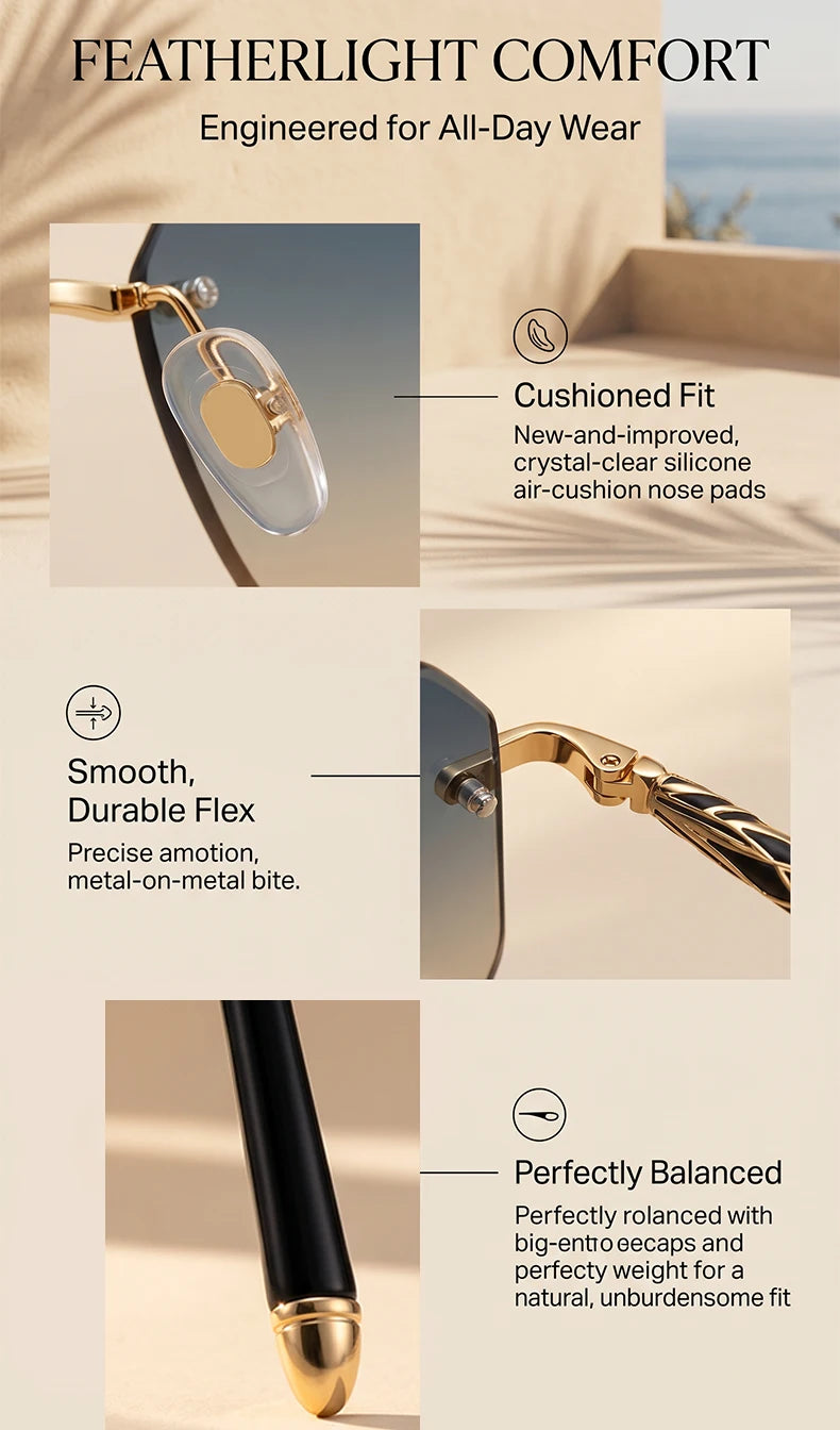 Square Rimless Punk Sunglasses Men 2026 Luxury Brand  Polygon Frameless Sun Glasses For Male Steampunk Driving Eyewear Shades