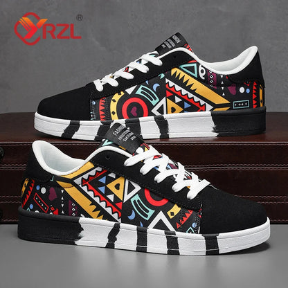YRZL Scarpe sportive da running da uomo in tela con stile geometrico, sneakers stringate, scarpe da skate da uomo alla moda per coppie con stampa graffiti