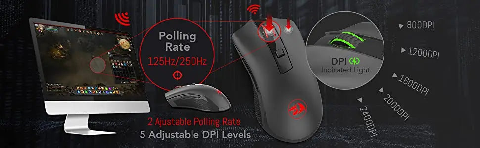 Redragon M652 Optical 2.4G Wireless Mouse with USB Receiver, Portable Gaming & Office Mice, 5 Adjustable DPI Levels