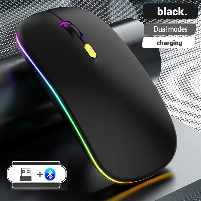 Mouse wireless ricaricabile a doppia modalità Bluetooth compatibile e 2.4G USB per computer, laptop, iPad, tablet e notebook, mouse da gaming