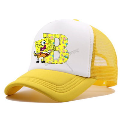 Spongebobs baseballkasket til børn og voksne – tegneseriefigur, bogstaver, mesh-kasket, kawaii, skygge, gul sommerkasket – til piger og drenge – tilbehør – gave