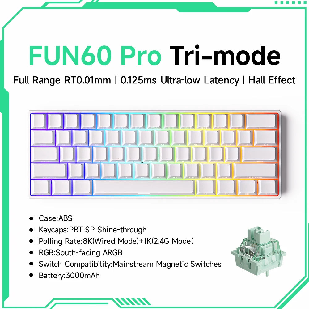 Teclado mecânico Akko MonsGeek FUN60 com interruptores magnéticos 60% Gaming Keyboards Rapid Trigger 0.01mm 8K ARGB HE/TMR personalizado