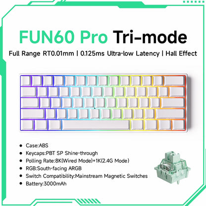 Teclado mecânico Akko MonsGeek FUN60 com interruptores magnéticos 60% Gaming Keyboards Rapid Trigger 0.01mm 8K ARGB HE/TMR personalizado