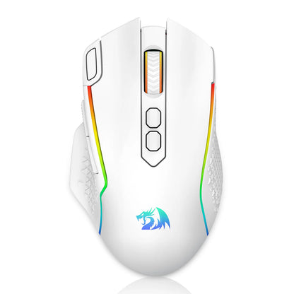 Redragon M810 Pro безжична геймърска мишка, 10000 DPI жична геймърска мишка с бутон Rapid Fire, 8 макро бутона, черно-бяла мишка