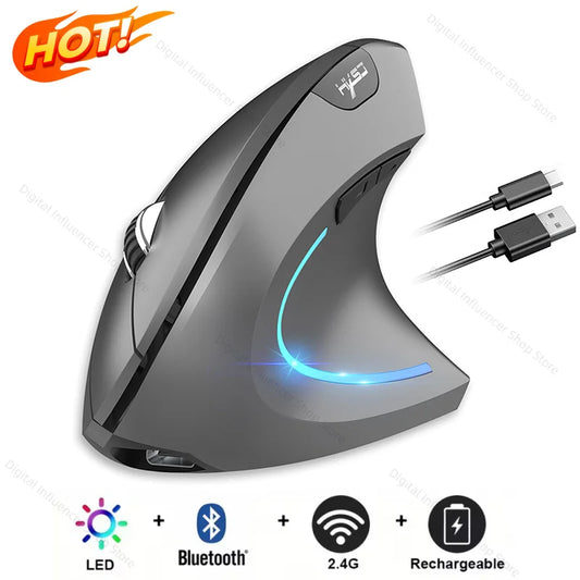 Trådlös Bluetooth-mus – vertikal mus med dubbla lägen, tyst och uppladdningsbar gamingmus för Win, Mac OS, laptop och dator