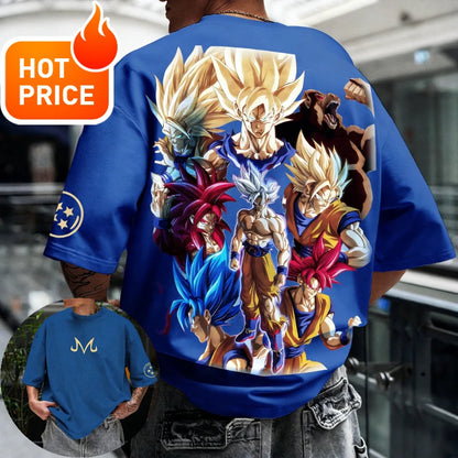 Лятна тениска Dragon Ball 2026, 100% памук, щампа Goku във всички форми, oversized, за фитнес и streetwear, унисекс ретро тениска за възрастни и деца