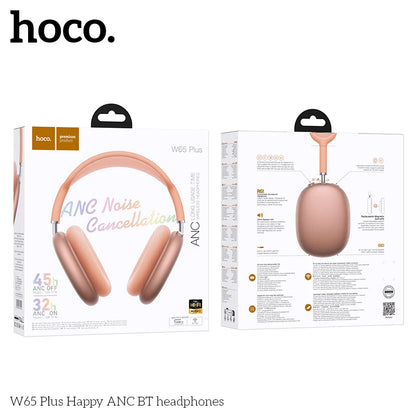 Casque Bluetooth HOCO W65 Plus ANC à réduction de bruit, circum-auriculaire, sans fil, grand écouteur, son Hi-Fi, casque sport avec bouton
