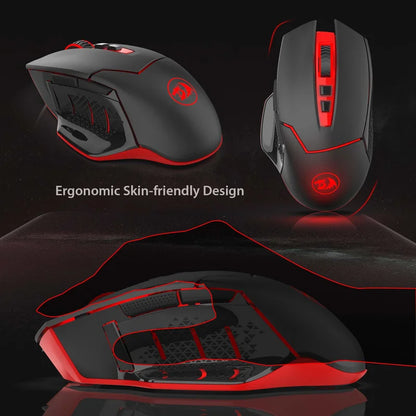 Redragon M690-1 2.4Ghz vezeték nélküli gamer egér DPI-váltással, 2 oldalsó gombbal, 2400 DPI, ergonomikus kialakítás, 8 gomb – fekete egér