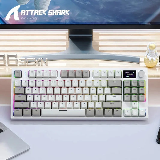 Teclado mecánico ATTACK SHARK K86 con perilla metálica, pantalla inteligente TFT a color, diseño de 87 teclas, iluminación RGB y conexión trimodo